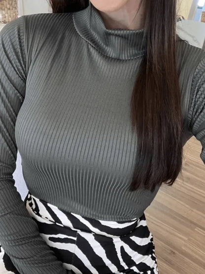 Blusa Cacharrel Manga Longa Canelada - Verde Militar